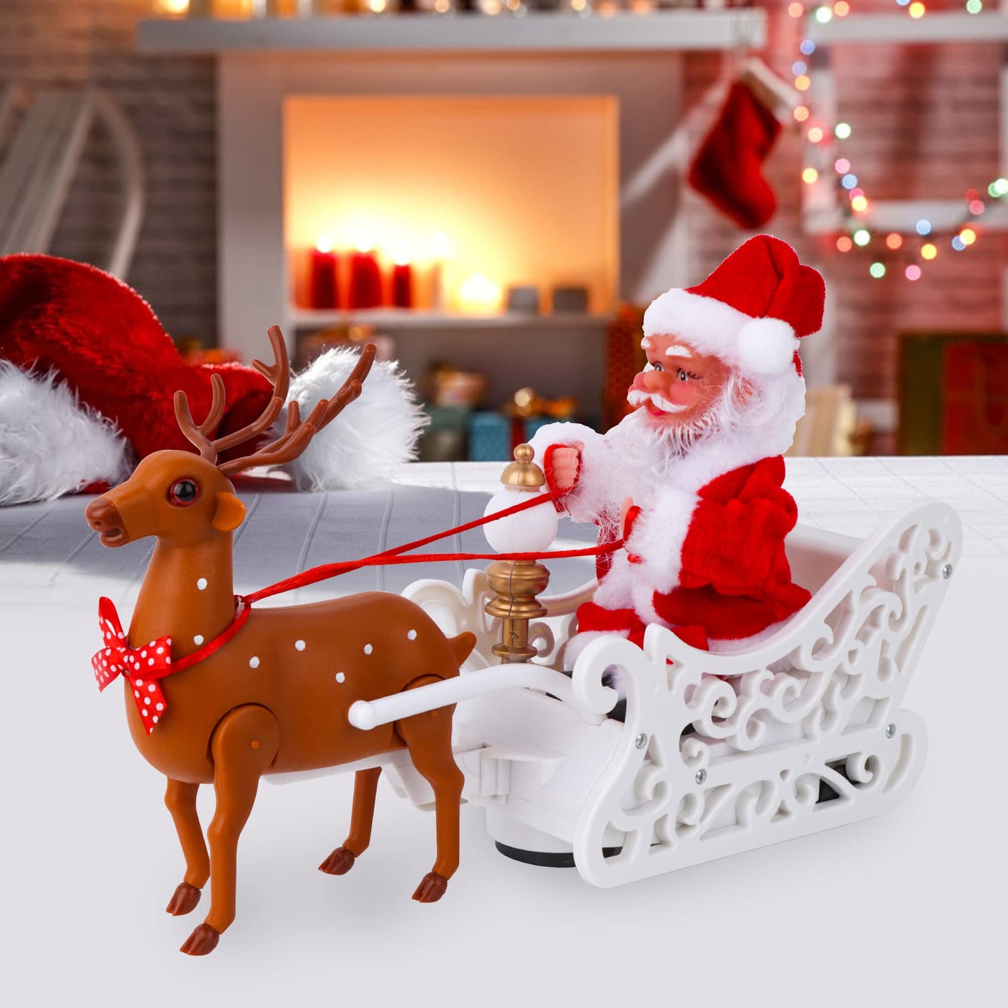 Santa Claus Musical Deer Sled